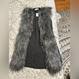White House Black Market Grey Fur Sweater Vest.  New w/ Tags.